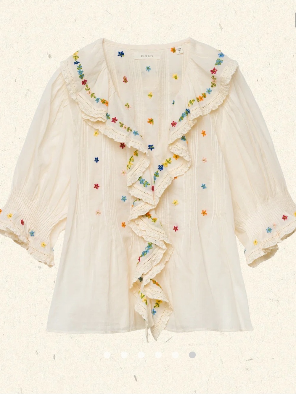 Ruffled Embroidered Top XS